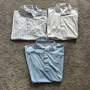 3X Collars & Co Dress Collar Polo Golf Shirt Blue White Check Mens XL